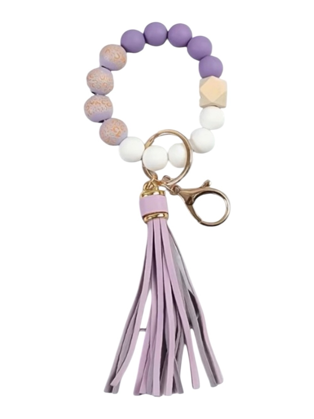 NEW! Wooden Bead Keychain Wristlet w/Tassel